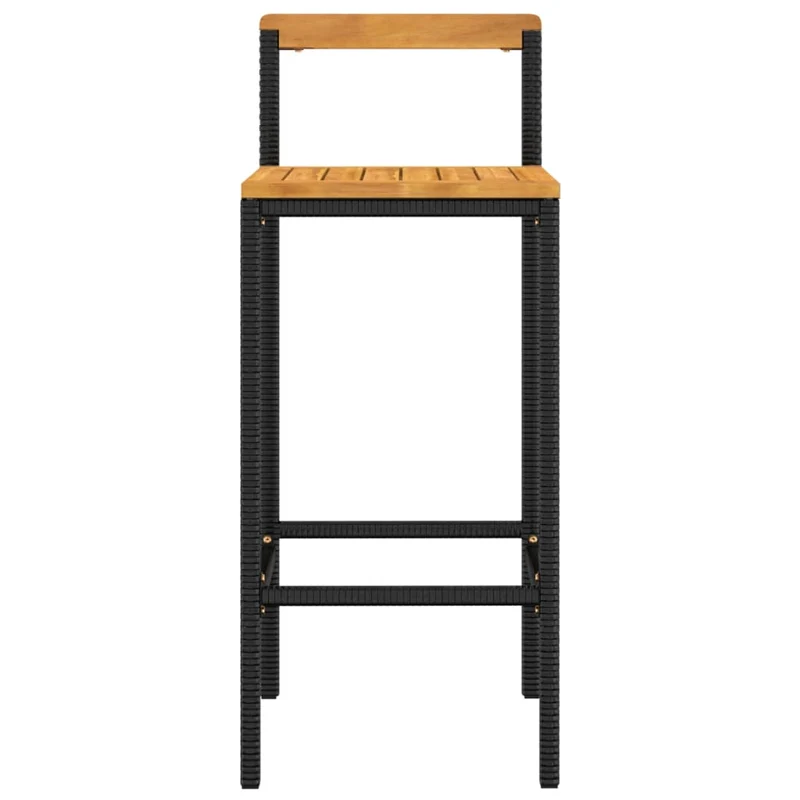 Lot de 2 tabourets de bar chaises hautes en résine tressée noir et bois d'acacia DEC029803