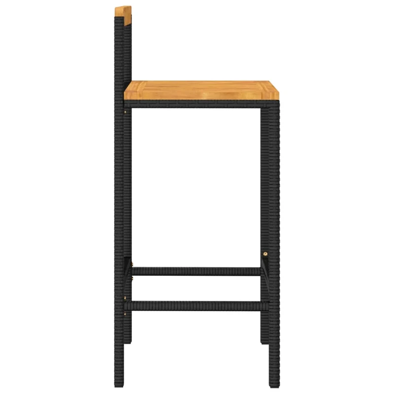 Lot de 2 tabourets de bar chaises hautes en résine tressée noir et bois d'acacia DEC029803