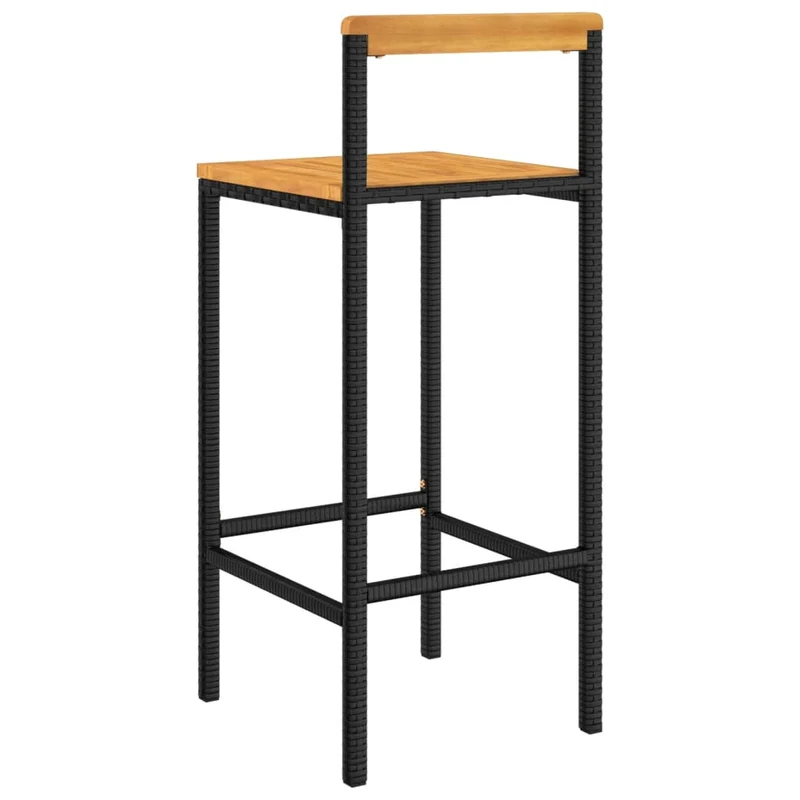 Lot de 2 tabourets de bar chaises hautes en résine tressée noir et bois d'acacia DEC029803