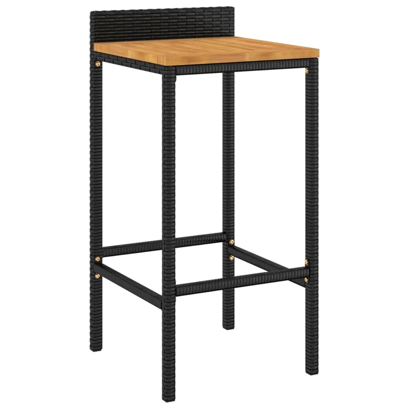 Lot de 2 tabourets de bar chaises hautes en résine tressée noir et bois d'acacia DEC029802