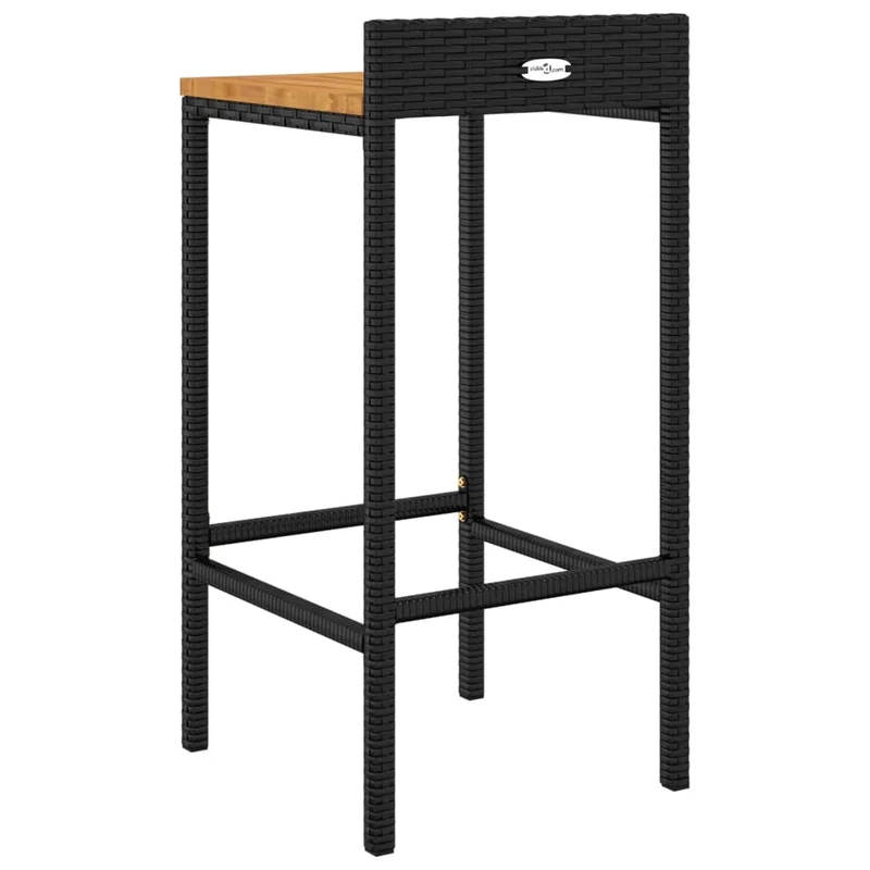 Lot de 2 tabourets de bar chaises hautes en résine tressée noir et bois d'acacia DEC029802