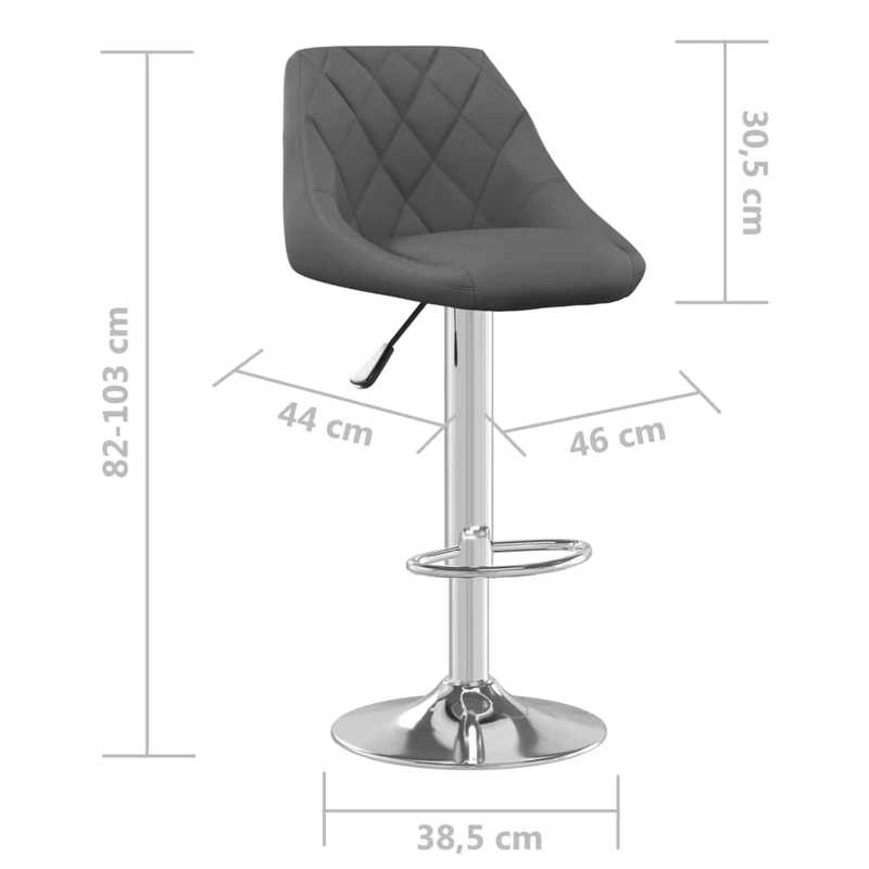 Lot de 2 tabourets de bar chaises hautes coutures losanges en velours gris foncé et acier DEC029726