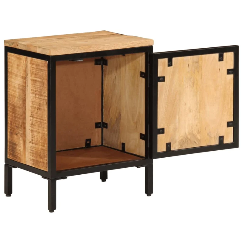 Table de chevet avec compartiment ouvert 40 x 30 x 52,5 cm bois de manguier massif et fer DEC032947