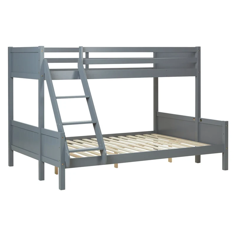 Lits pour enfants superposés 3 couchages avec sommier à lattes 1 lit deux places 140x200 cm et 1 lit une place 90x200 cm bois gris LIT06251