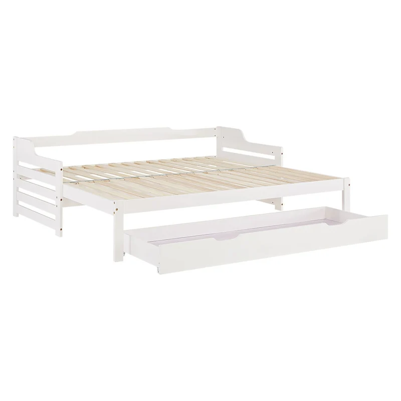 Lit gigogne enfant avec sommier à lattes 90x200 en bois blanc avec tiroir de rangement LIT06250