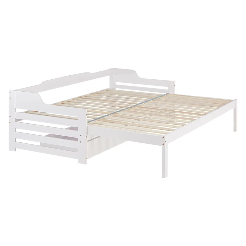 Lit gigogne enfant avec sommier à lattes 90x200 en bois blanc avec tiroir de rangement LIT06250