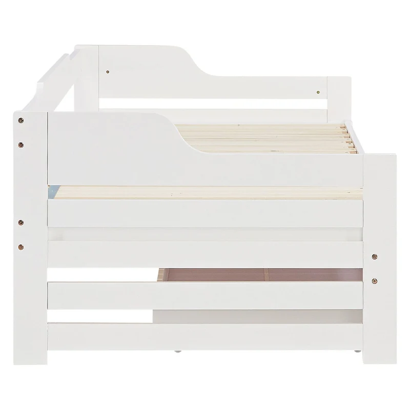 Lit gigogne enfant avec sommier à lattes 90x200 en bois blanc avec tiroir de rangement LIT06250