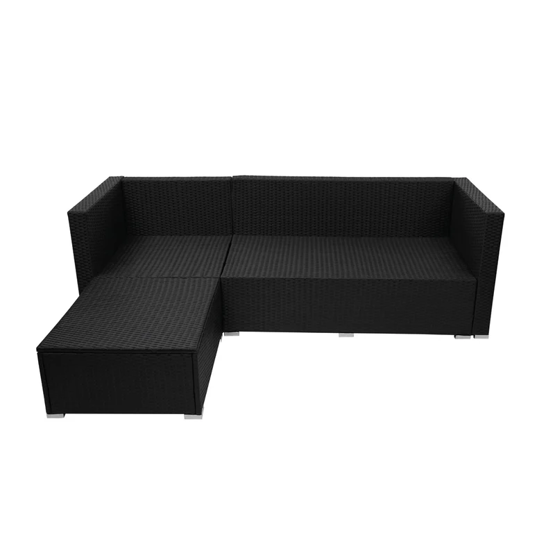 Salon de jardin pour balcon jardin lounge set sofa polyrotin noir coussin gris foncé 04_0003248