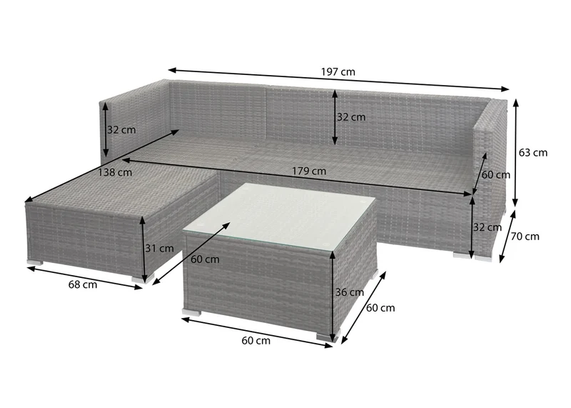 Salon de jardin pour balcon jardin lounge set sofa polyrotin noir coussin gris foncé 04_0003248