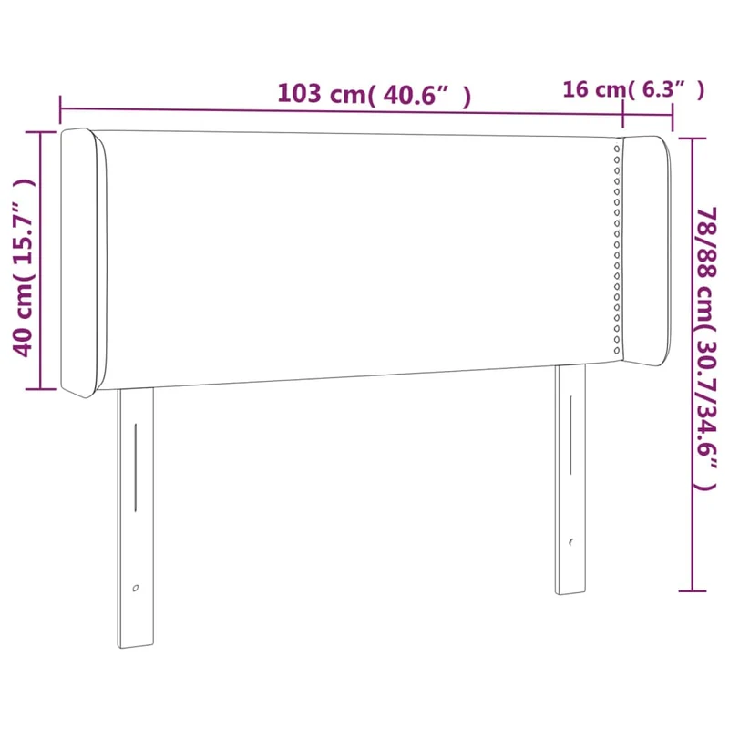 Tête de lit accessoire couchage chambre à coucher meuble à LED 103 x 16 x 78/88 cm tissu noir TDL0200728
