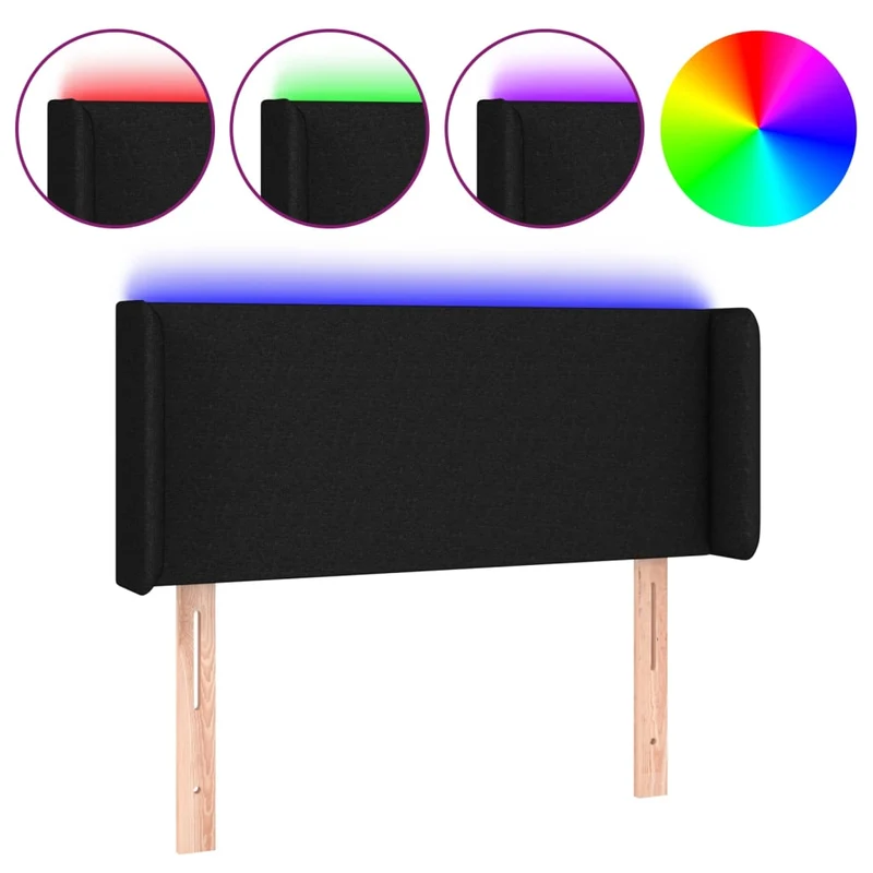 Tête de lit accessoire couchage chambre à coucher meuble à LED 83 x 16 x 78/88 cm tissu noir TDL0200554