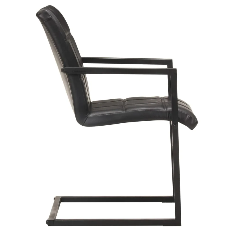 Lot de 2 chaises de salle à manger cuisine cantilever design rétro cuir noir véritable CDS020371