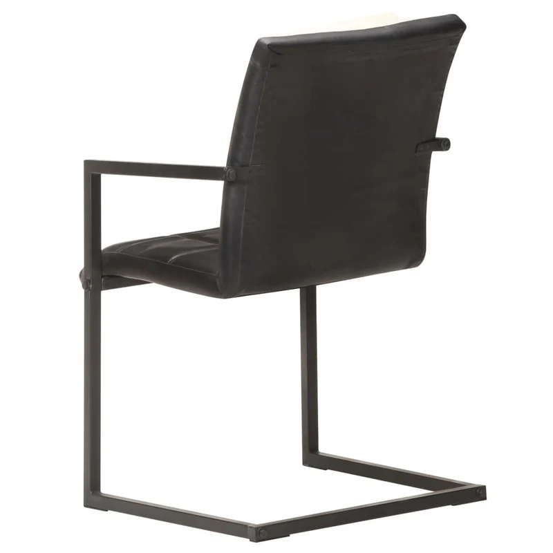 Lot de 2 chaises de salle à manger cuisine cantilever design rétro cuir noir véritable CDS020371