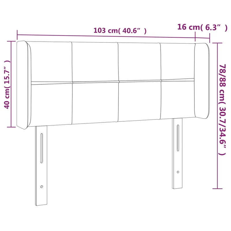 Tête de lit accessoire couchage chambre à coucher meuble avec rebord latéral 103 x 16 x 78/88 cm tissu noir TDL0204621