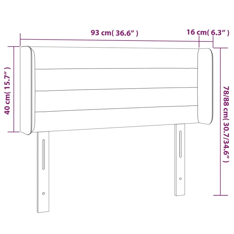 Tête de lit accessoire couchage chambre à coucher meuble avec rebord latéral 93 x 16 x 78/88 cm tissu noir TDL0204401