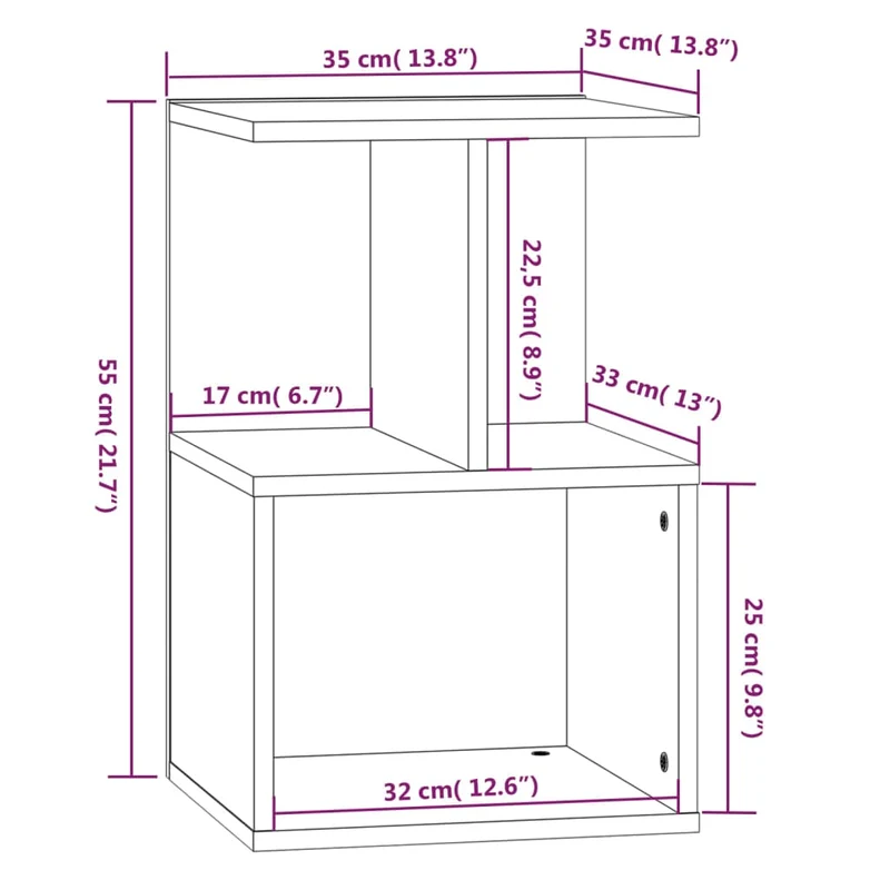 Table de chevet avec étagères 35 x 35 x 55 cm bois d'ingénierie gris DEC034592