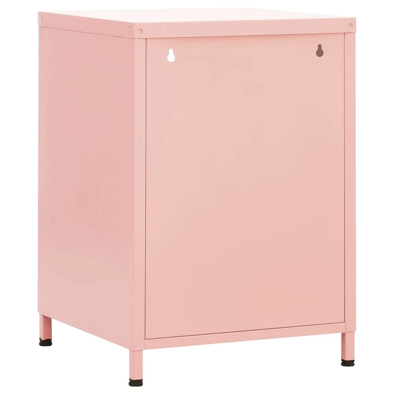 Table de chevet avec tiroir et compartiment avec porte 35 x 35 x 51 cm acier rose DEC034554