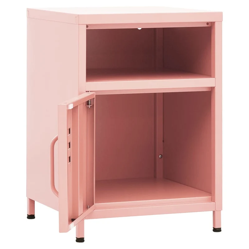 Table de chevet avec tiroir et compartiment avec porte 35 x 35 x 51 cm acier rose DEC034554