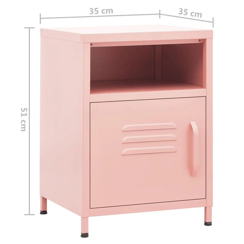 Table de chevet avec tiroir et compartiment avec porte 35 x 35 x 51 cm acier rose DEC034554
