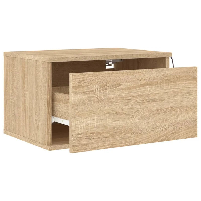 Table de chevet murale avec lumières LED et tiroir 50 x 36 x 30 cm en bois d'ingénierie couleur chêne DEC034193