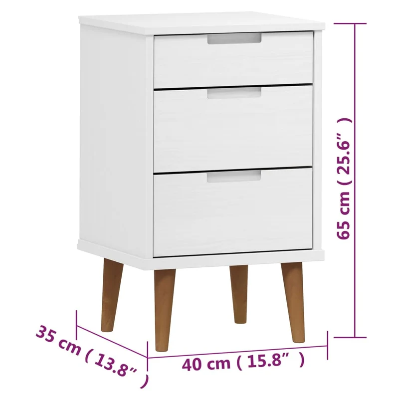 Table de chevet avec 3 tiroirs 40 x 35 x 65 cm bois de pin massif blanc DEC034146