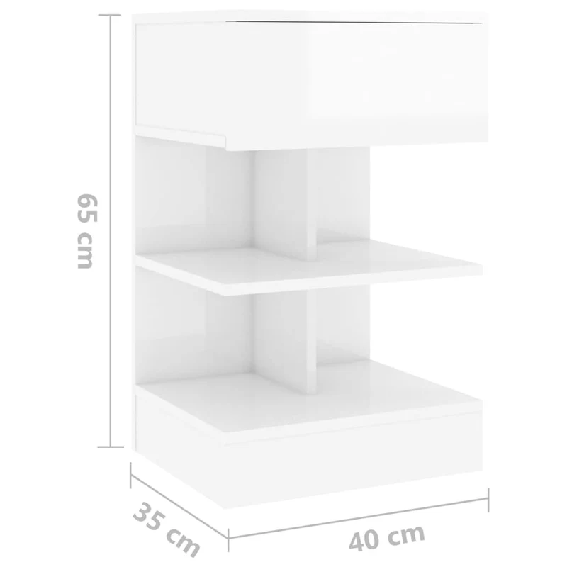 Table de chevet avec tiroir et étagères 40 x 35 x 65 cm bois d’ingénierie blanc DEC033477