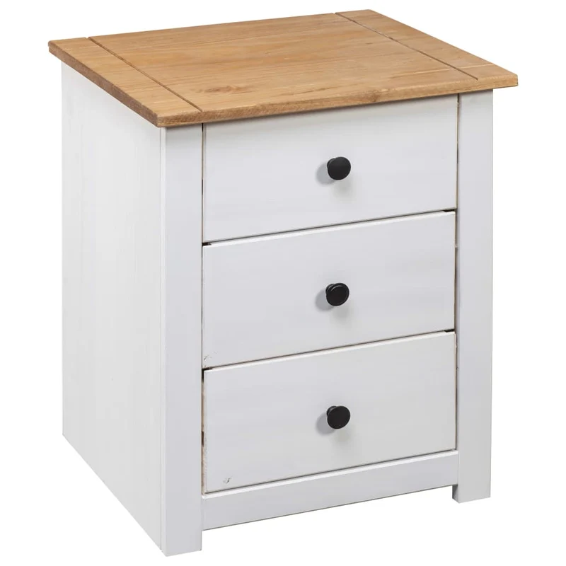 Table de chevet avec 3 tiroirs 46 x 40 x 57 cm bois de pin massif blanc DEC033412