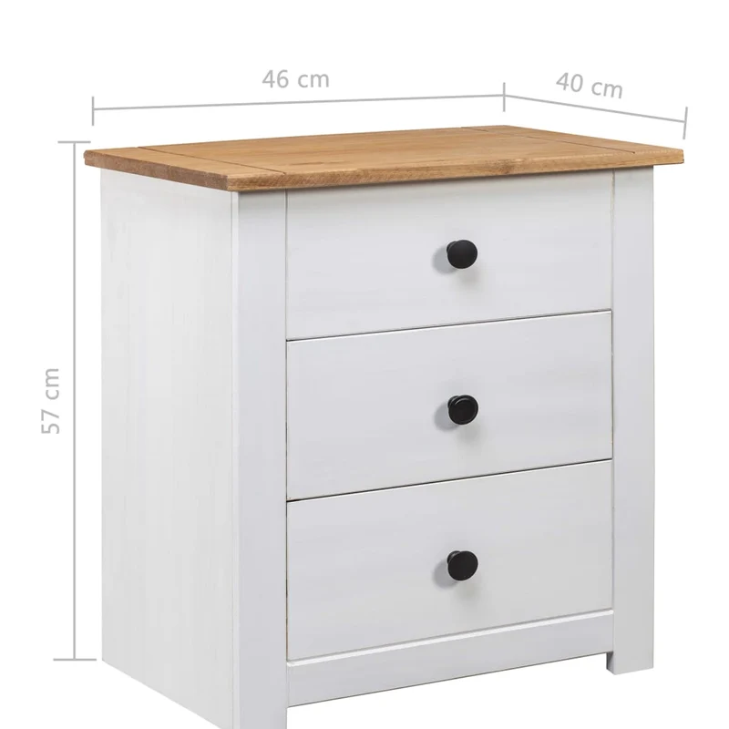 Table de chevet avec 3 tiroirs 46 x 40 x 57 cm bois de pin massif blanc DEC033412