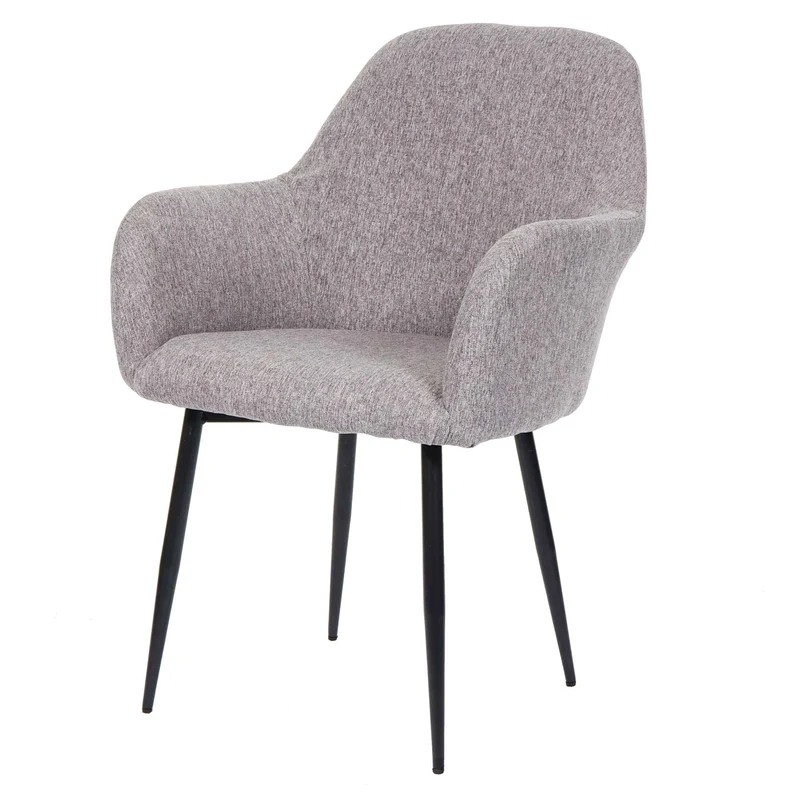 Lot de 6 chaises de salle à manger design rétro en tissu gris pieds en métal noirs 04_0007687