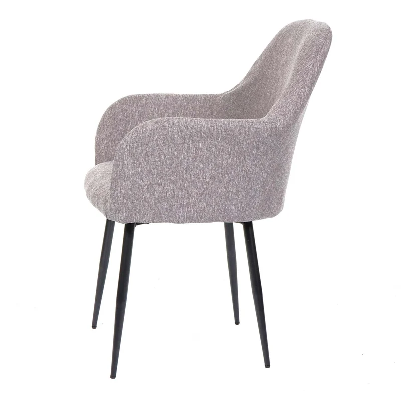 Lot de 6 chaises de salle à manger design rétro en tissu gris pieds en métal noirs 04_0007687