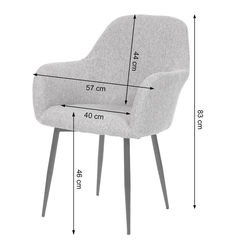 Lot de 6 chaises de salle à manger design rétro en tissu gris pieds en métal noirs 04_0007687