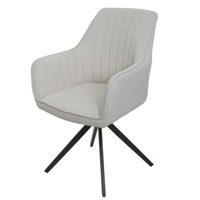 Lot de 6 chaises de salle à manger avec accoudoirs siège rotatifs en tissu crème cadre de trépied 04_0007746