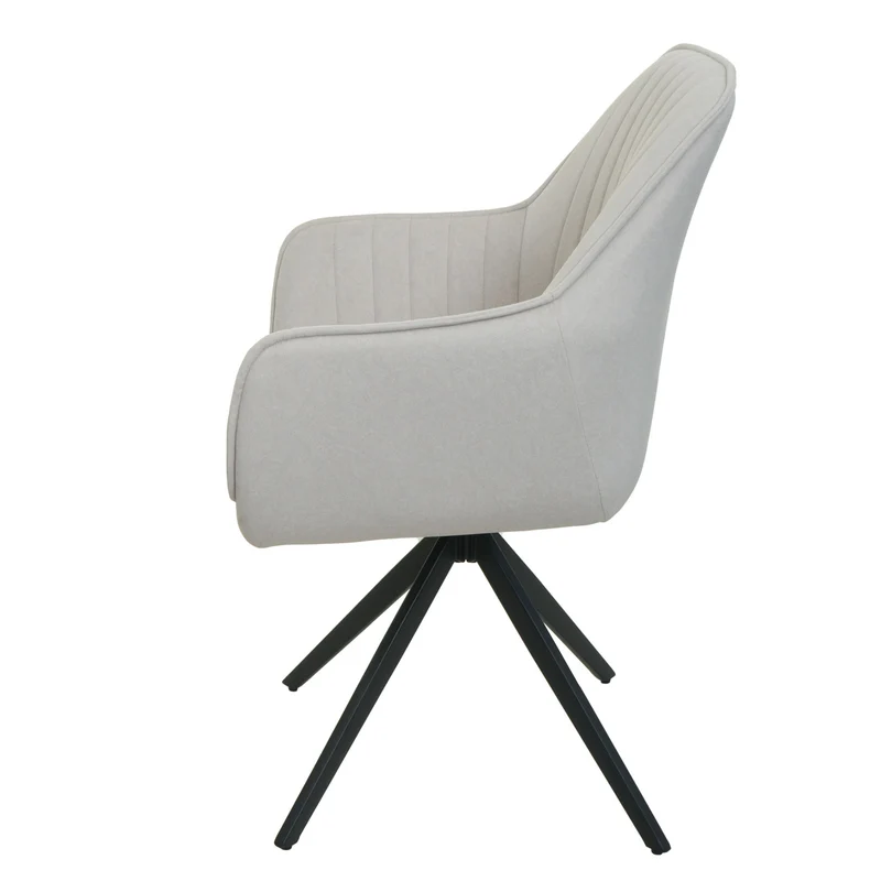 Lot de 6 chaises de salle à manger avec accoudoirs siège rotatifs en tissu crème cadre de trépied 04_0007746