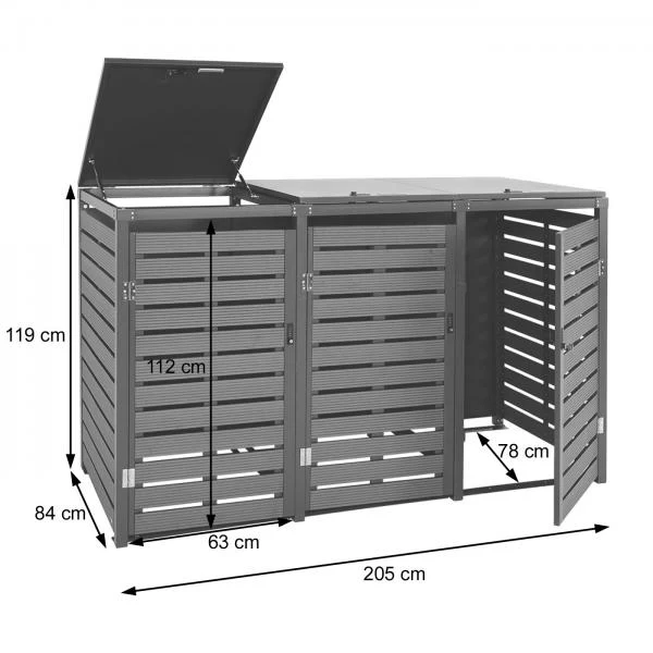 Abris poubelles pour conteneur d'une capacité de 80 à 240 litres 119x205x84 cm wpc métal aspect bois de noyer 04_0008240