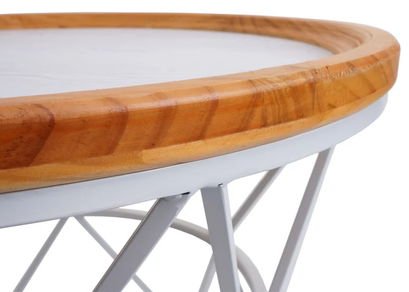 Table basse table d'appoint structure en métal et bois diamètre 66 cm blanc 04_0008470