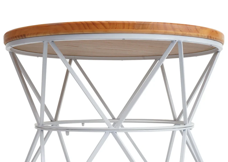 Table basse table d'appoint structure en métal et bois diamètre 66 cm blanc 04_0008470