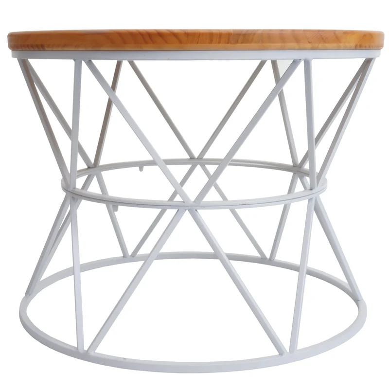 Table basse table d'appoint structure en métal et bois diamètre 66 cm blanc 04_0008470
