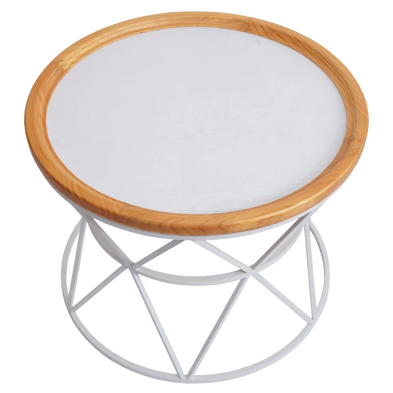 Table basse table d'appoint structure en métal et bois diamètre 66 cm blanc 04_0008470