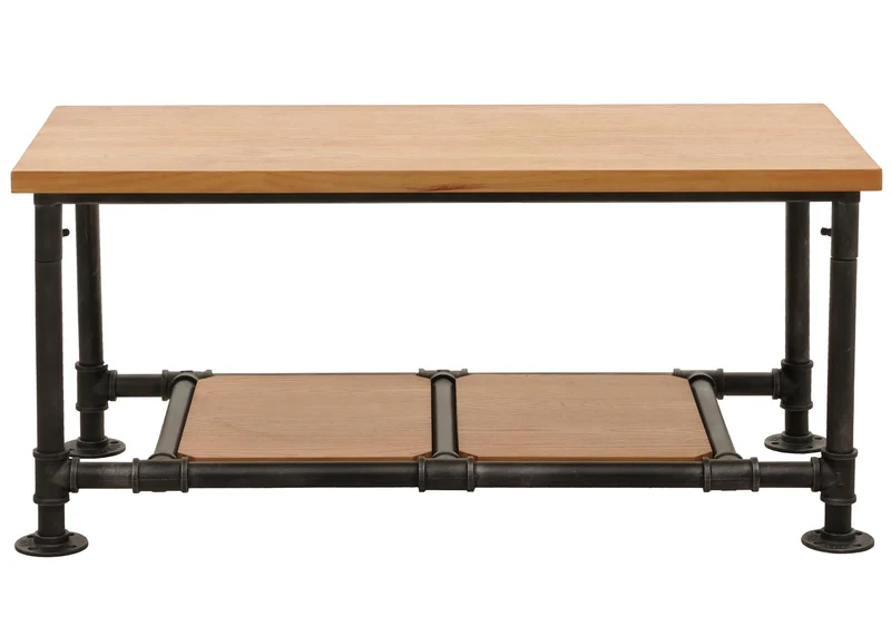 Table basse table d'appoint design industriel en bois massif et métal 48x100x50 cm 04_0008466