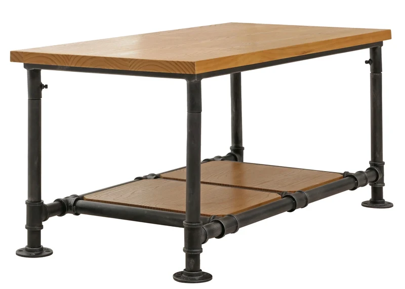 Table basse table d'appoint design industriel en bois massif et métal 48x100x50 cm 04_0008466