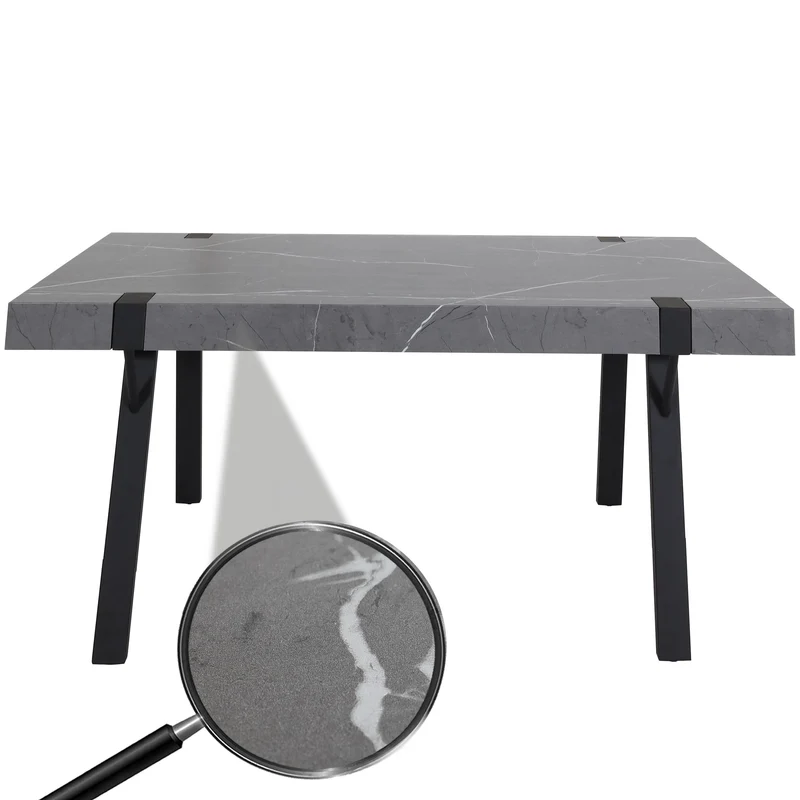 Table à manger design industriel 150x90 cm MDF aspect marbre gris et fer 04_0008562