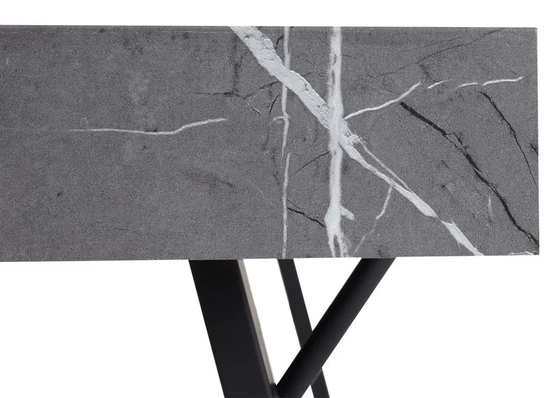 Table à manger design industriel 150x90 cm MDF aspect marbre gris et fer 04_0008562