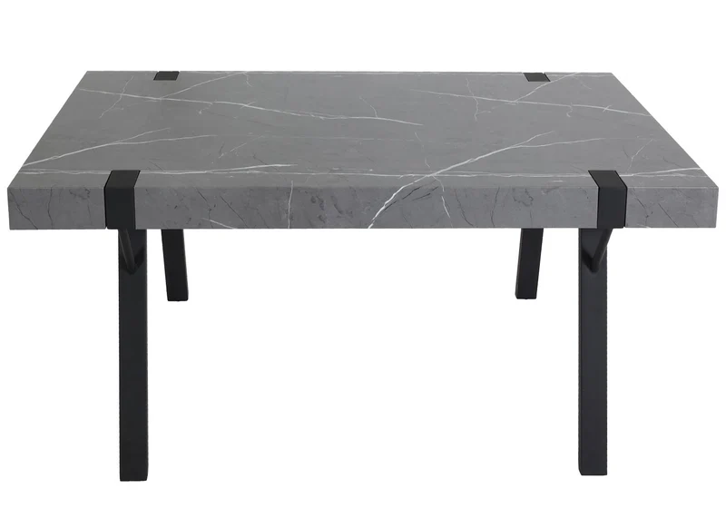 Table à manger design industriel 150x90 cm MDF aspect marbre gris et fer 04_0008562