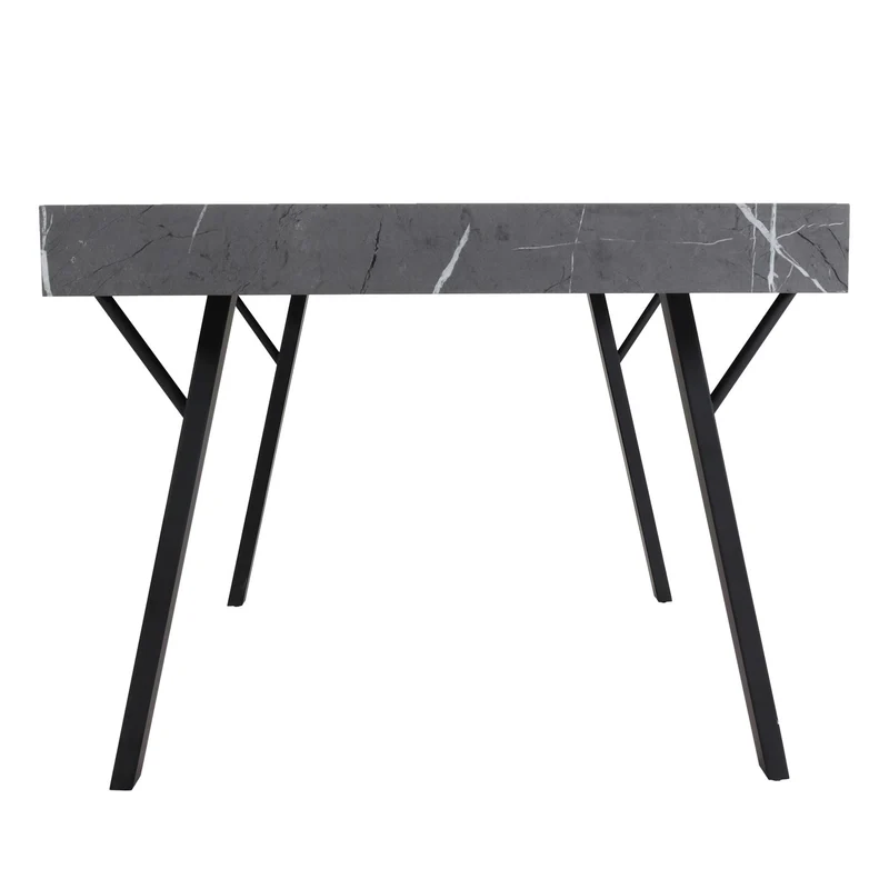 Table à manger design industriel 150x90 cm MDF aspect marbre gris et fer 04_0008562