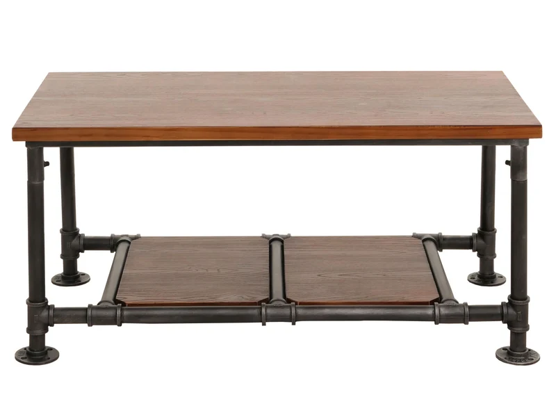 Table basse avec espace de rangement table d'appoint industrielle en bois marron et métal 48x100x50 cm 04_0008465