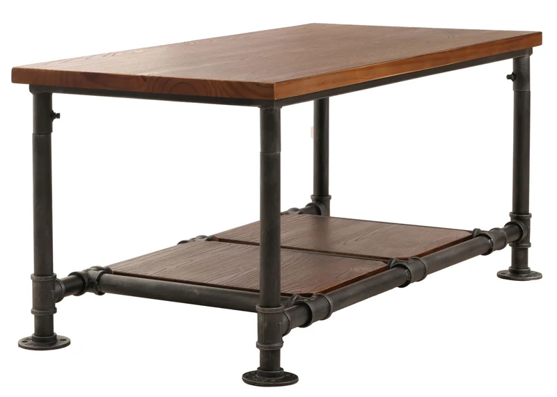 Table basse avec espace de rangement table d'appoint industrielle en bois marron et métal 48x100x50 cm 04_0008465