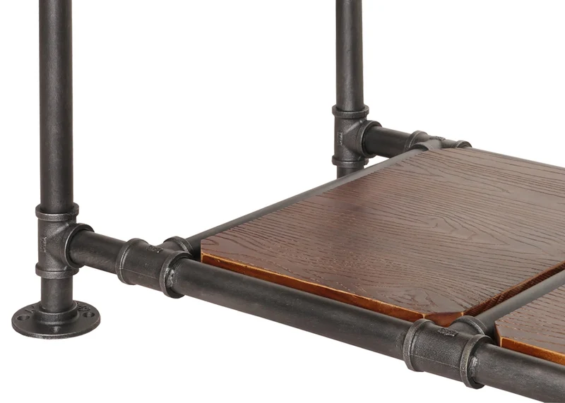 Table basse avec espace de rangement table d'appoint industrielle en bois marron et métal 48x100x50 cm 04_0008465