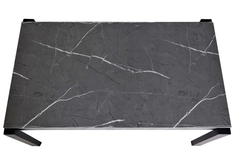 Table à manger design industriel 140 x 80 cm metal et MDF aspect marbre gris 04_0008560