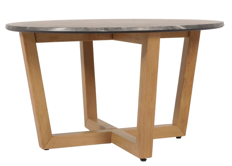 Table basse table d'appoint en bois et HPL diamètre 80 cm aspect marbre/pierre cadre clair 04_0008463