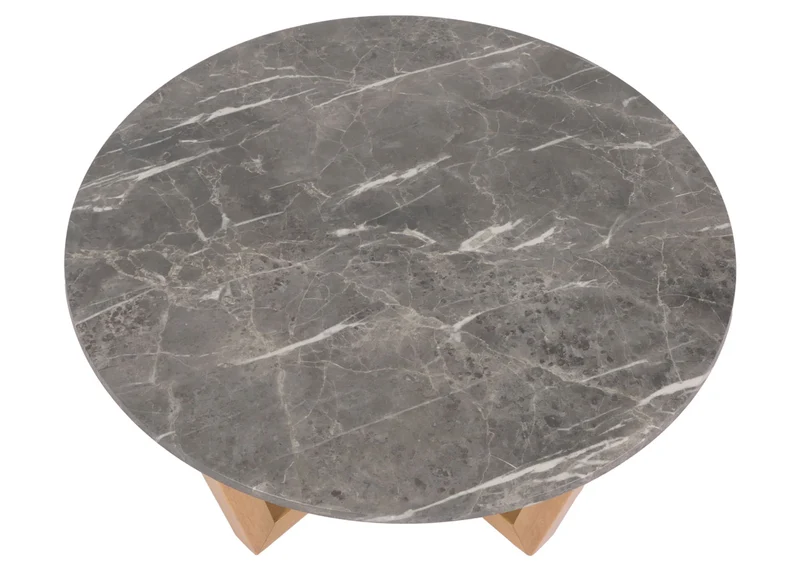 Table basse table d'appoint en bois et HPL diamètre 80 cm aspect marbre/pierre cadre clair 04_0008463